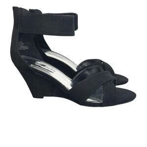 Sophia Taylor fox suede womens 7 wide dress heel black wedge w/ankle strapNWT